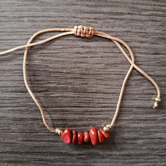 Pulsera cordón chips Jaspe Rojo